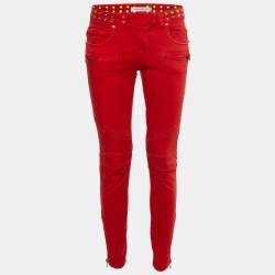 Pierre Balmain Red Denim Studded Slim Fit Jeans M/Waist 29"