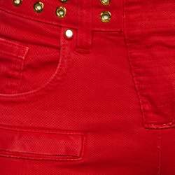 Pierre Balmain Red Denim Studded Slim Fit Jeans M/Waist 29"