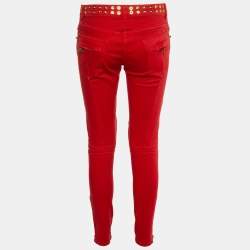 Pierre Balmain Red Denim Studded Slim Fit Jeans M/Waist 29"
