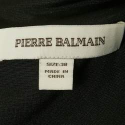 Pre Owned Pierre Balmain Black Jersey and Mesh V-Neck Bodycon Dress M