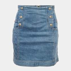 Pre Owned Pierre Balmain Blue Denim Mini Skirt M/Waist 27"