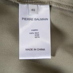 Pierre Balmain Military Green Silk Half Collar Button Front Shirt S 