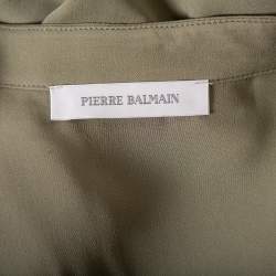 Pierre Balmain Military Green Silk Half Collar Button Front Shirt S 