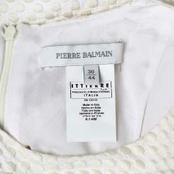 Pierre Balmain Cream Embroidered Cotton Peplum Top M