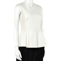 Pierre Balmain Cream Embroidered Cotton Peplum Top M