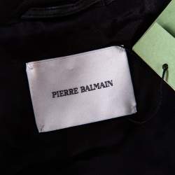 Pre Owned Pierre Balmain Black Leather Zip Front Waist Belt Detail Biker Jacket L