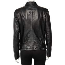 Pre Owned Pierre Balmain Black Leather Zip Front Waist Belt Detail Biker Jacket L