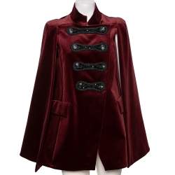 Pierre Balmain Red Velvet Embellished Double Breasted Cape Jacket S