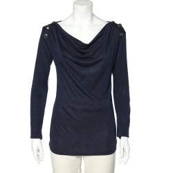 Pierre Balmain Navy Blue Micromodal Knit Button Detail T-Shirt S