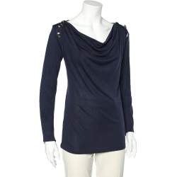 Pierre Balmain Navy Blue Micromodal Knit Button Detail T-Shirt S