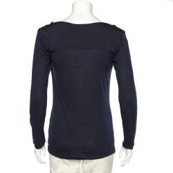 Pierre Balmain Navy Blue Micromodal Knit Button Detail T-Shirt S