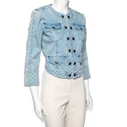 Pierre Balmain Light Blue Denim Shoulder Pad Detailed Jacket S