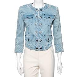 Pierre Balmain Light Blue Denim Shoulder Pad Detailed Jacket S