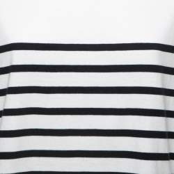 Pierre Balmain White/Navy Blue Striped Cotton Button Embellished Sleeveless T-Shirt L
