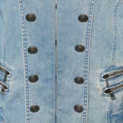Pierre Balmain Blue Denim Quilted Shoulder Detail Jacket M