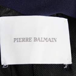 Pre Owned Pierre Balmain Navy Blue Crepe & Satin Lapel Double Breasted Blazer L