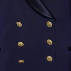 Pre Owned Pierre Balmain Navy Blue Crepe & Satin Lapel Double Breasted Blazer L