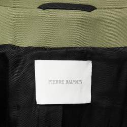 Pierre Balmain Olive Green Cotton Double Breasted Blazer M