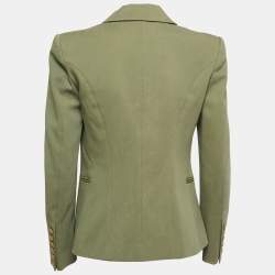 Pierre Balmain Olive Green Cotton Double Breasted Blazer M