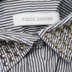 Pierre Balmain Blue Striped Cotton Studded Detail Button Front Sleeveless Shirt M