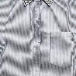 Pierre Balmain Blue Striped Cotton Studded Detail Button Front Sleeveless Shirt M