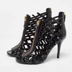 Pierre Balmain Black Patent Leather Studded Cage Sandals Size 41