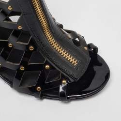 Pierre Balmain Black Patent Leather Studded Cage Sandals Size 41