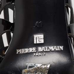 Pierre Balmain Black Patent Leather Studded Cage Sandals Size 41