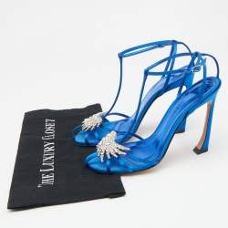 Pre Owned Pierre Balmain Blue Satin Crystal Embellished T-Strap Sandals Size 39