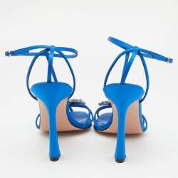 Pre Owned Pierre Balmain Blue Satin Crystal Embellished T-Strap Sandals Size 39