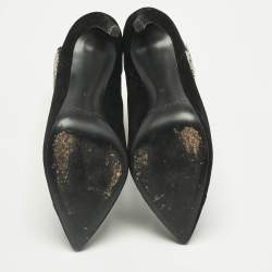 Pre Owned Pierre Balmain Black Suede Crystal Embellished Ankle Length Boots Size 37