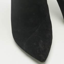 Pre Owned Pierre Balmain Black Suede Crystal Embellished Ankle Length Boots Size 37