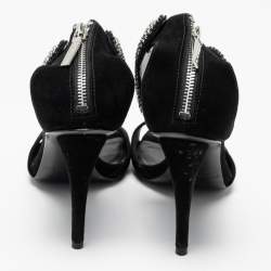 Pierre Balmain Black Suede Embellished Ankle Strap Sandals Size 39