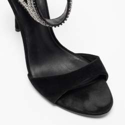 Pierre Balmain Black Suede Embellished Ankle Strap Sandals Size 39