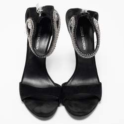 Pierre Balmain Black Suede Embellished Ankle Strap Sandals Size 39