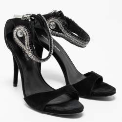 Pierre Balmain Black Suede Embellished Ankle Strap Sandals Size 39