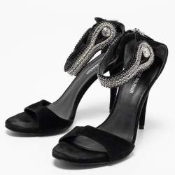 Pierre Balmain Black Suede Embellished Ankle Strap Sandals Size 39