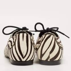 Pierre Balmain Black/ White Zebra Print Pony Hair and Leather Studded  Lace Up Oxfords Size 37