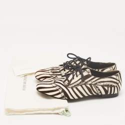 Pierre Balmain Black/ White Zebra Print Pony Hair and Leather Studded  Lace Up Oxfords Size 37