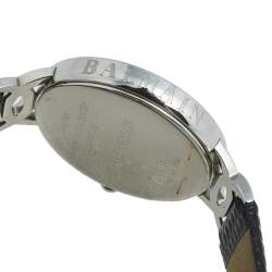 Pre Owned Balmain Black Stainless Steel Diamond Leather Christa 3175 Women's Wristwatch 32 mm