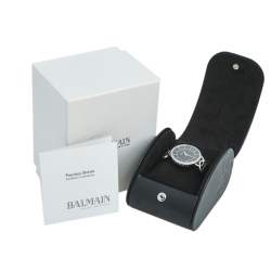 Pre Owned Balmain Black Stainless Steel Diamond Leather Christa 3175 Women's Wristwatch 32 mm