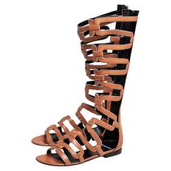 Pierre Hardy Brown Leather Kaliste Gladiator Flat Sandals Size 38
