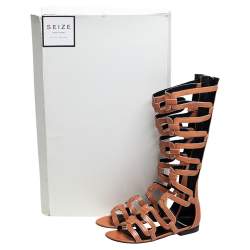 Pierre Hardy Brown Leather Kaliste Gladiator Flat Sandals Size 38