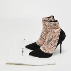 Pierre Hardy Black/Metallic Peach Fabric and Suede Dolly Pointed Toe Ankle Booties Size 38