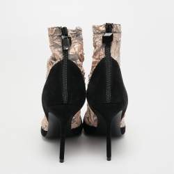 Pierre Hardy Black/Metallic Peach Fabric and Suede Dolly Pointed Toe Ankle Booties Size 38