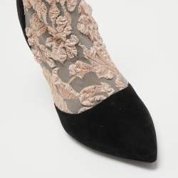 Pierre Hardy Black/Metallic Peach Fabric and Suede Dolly Pointed Toe Ankle Booties Size 38