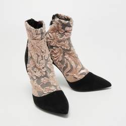Pierre Hardy Black/Metallic Peach Fabric and Suede Dolly Pointed Toe Ankle Booties Size 38