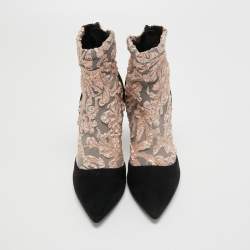 Pierre Hardy Black/Metallic Peach Fabric and Suede Dolly Pointed Toe Ankle Booties Size 38