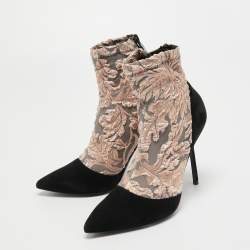 Pierre Hardy Black/Metallic Peach Fabric and Suede Dolly Pointed Toe Ankle Booties Size 38