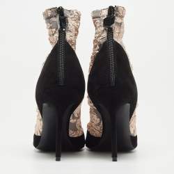 Pierre Hardy Black/Metallic Peach Fabric and Suede Dolly Pointed Toe Ankle Booties Size 38.5